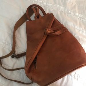 Tan leather backpack from Italy